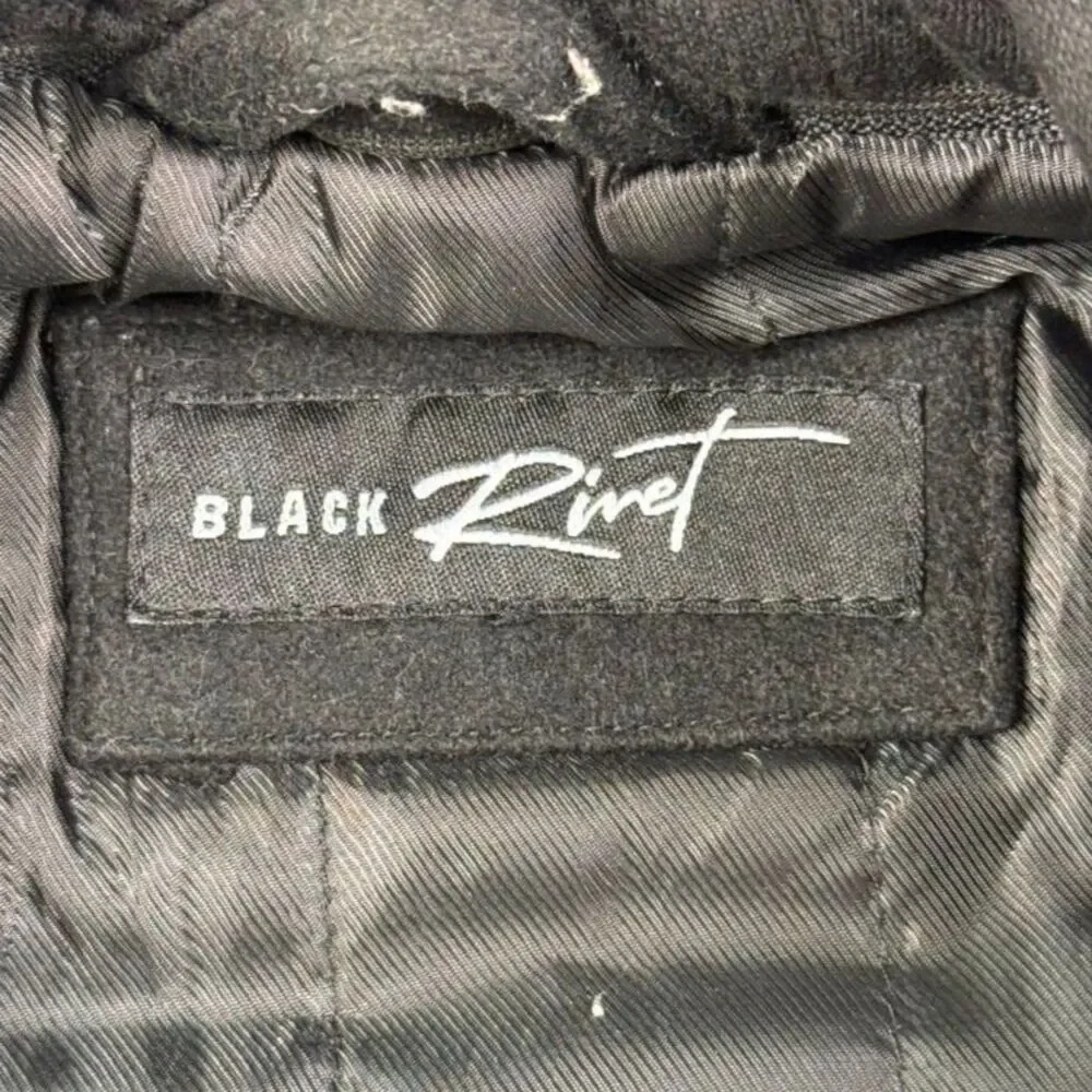 Black Rivet Boys Black Wool-Blend Hooded Jacket Full-Zip 17.5